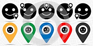 Emoji smile icon in location set. Simple glyph, flat illustration element of web, minimalistic theme icons