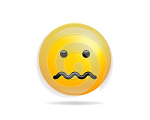 Emoji smile icon vector symbol. Confounded face yellow cartoon character