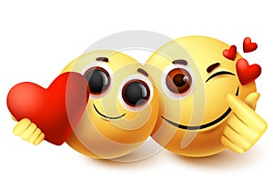 Emoji smiley love couple character vector design. Smiley emojis and emoticon in love facial expression