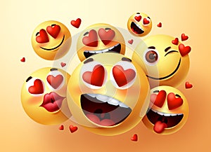 Emoji smiley in love vector creator set. Smiley emojis with hearts and in love face