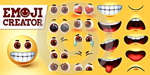 Emoji smileys creator happy vector set. Emojis emoticon character kit photo