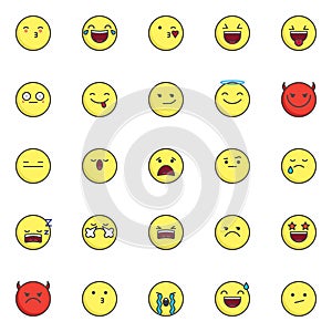 Emoji and smileys filled outline icons set