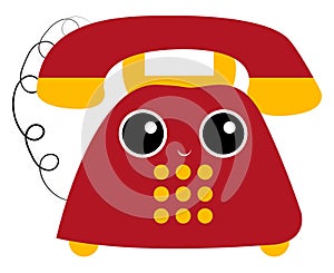 Emoji of the smiling antique vintage type telephone/Landline telephone at home, vector or color illustration