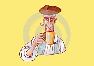 Emoji sticker seaman captain drinking tea, coffee