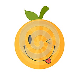Emoji - winking orange with happy smile. Isolated vector.