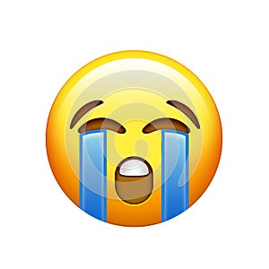 Emoji yellow sad face with crying tear icon