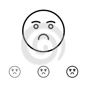 Emojis, Emotion, Feeling, Sad Bold and thin black line icon set