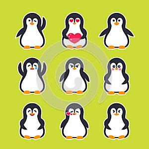 Emojis vector stickers with pinguin character