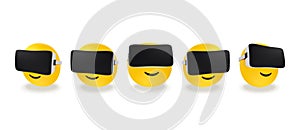 Emojis wearing virtual reality headset, metaverse gaming concept
