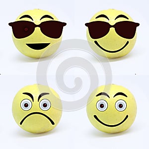 Emojis in yellow face with emotions in sad and funny mood.