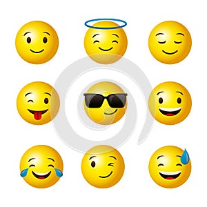 Emojis yellow round face set photo