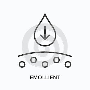 Emollient flat line icon. Vector outline illustration of skin and drop. Black thin linear pictogram for dermatology