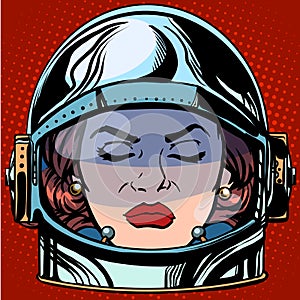 Emoticon anger Emoji face woman astronaut retro