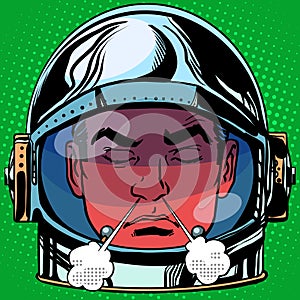 Emoticon anger rage Emoji face man astronaut retro