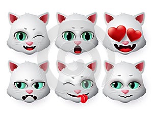 Emoticon cat face vector set.Kitty cats head emojis in pretty faces with funny and inlove expression.