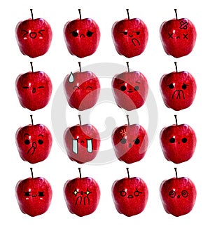 Emoticon cute face - The Red apple isolate on white background