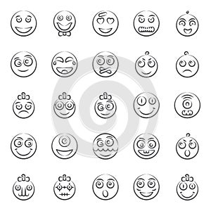 Emoticon Doodle Line Icons Pack