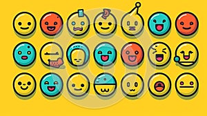 Emoticon, Emoji big set with faces and animals. Happy holiday and laughing emoticons
