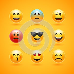 Emoticon face smile vector icon. Emotion happy emoji expression cartoon character