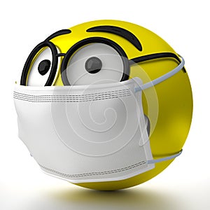 Emoticon with glasses wearing face mask - 3D illustration