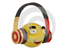 Emoticon and headphones isolated on white background. 3D illustration