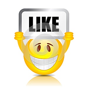 Emoticon holding like placard