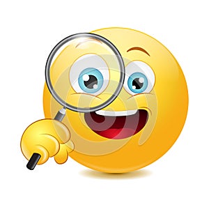Emoticon holding a magnifying glass