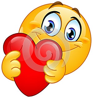 Emoticon hugging red heart