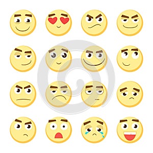 Emoticon set. Collection of Emoji. 3d emoticons. Smiley face icons on white background. Vector