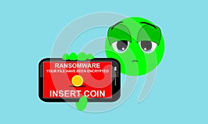 A emoticon showing Ransomware on the mobile phone screen.