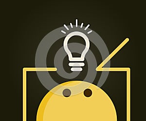 Emoticon thinking outside the box. Lightbulb outside the box representing new innovative ideas and solutions