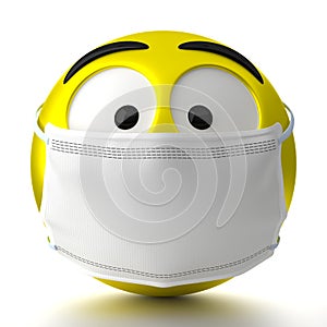 Emoticon wearing face mask - 3D illustration