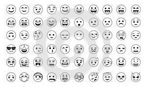 Emoticons big set. Faces collection flat style. Line smiley face - stock vector