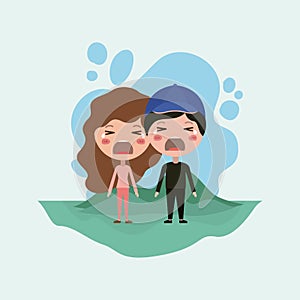 Emoticons couple in the field kawaii characters