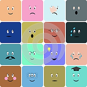 Emoticons, emoji, smiley square icon set. Vector illustration.