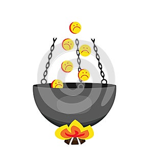 Emoticons in hell. Sinners in the cauldron vector illustration