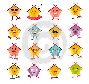 Emoticons house vector set. Cute funny stickers