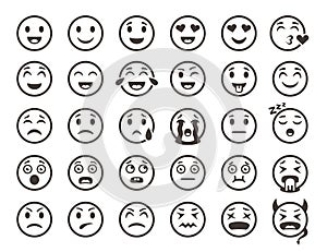 Emoticons outline. Emoji faces emoticon funny smile vector line icons