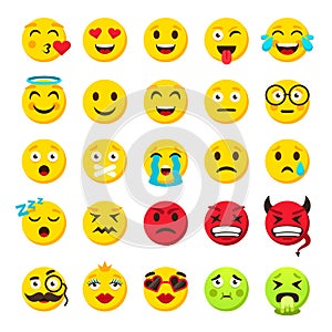Emoticons set. Emoji faces emoticon funny smile vector collection