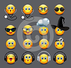 Emoticons set, emoji, smiley - vector illustration