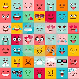 Emoticons vector pattern. Emoji square icons. photo