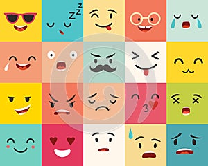 Emoticons vector pattern. Emoji square icons. photo