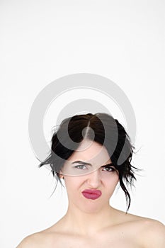 Emotion face aversion reluctant displeased woman photo