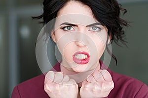 Emotion face furious angry woman rage teeth