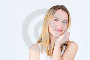 Emotion face happy smiling calm content woman
