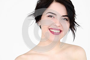 Emotion face happy smiling cheerful pleased woman