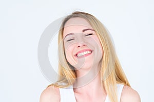 Emotion face happy smiling cheerful pleased woman