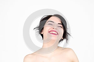 Emotion face happy smiling joyful delighted woman