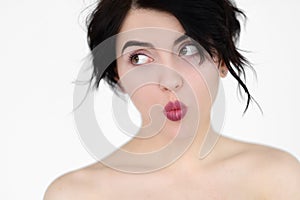 Emotion face playful kittenish childish woman