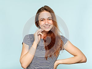 Emotion face smiling woman pleased happy